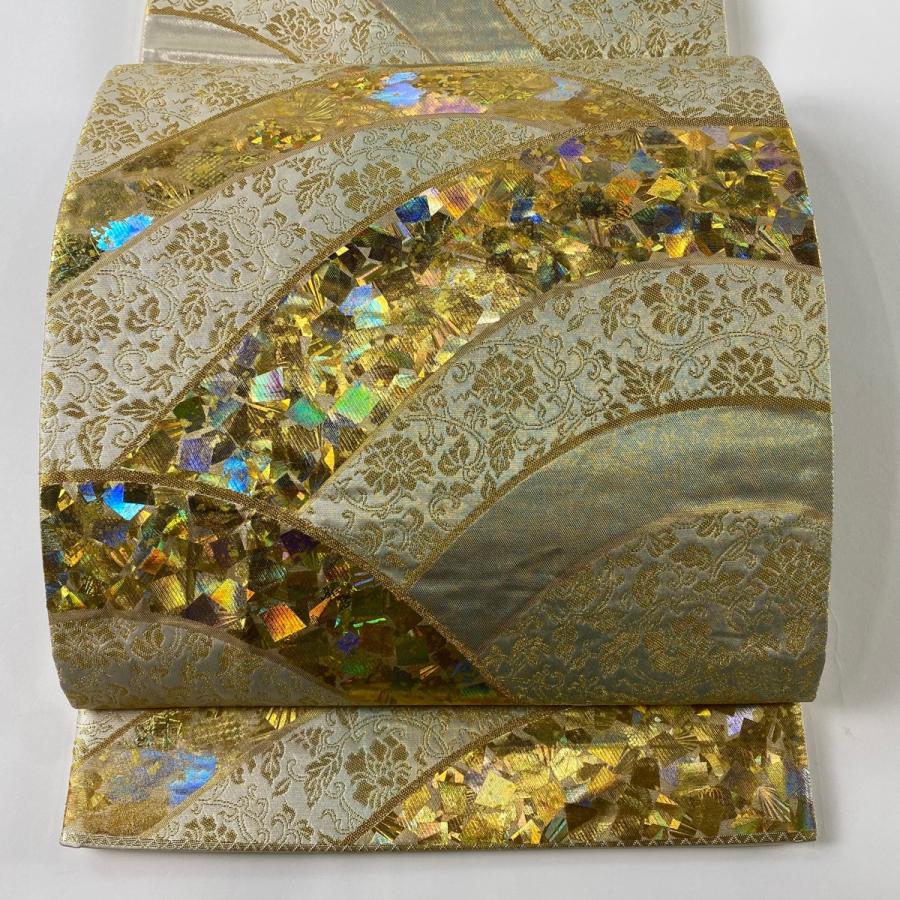 袋帯 美品 逸品 落款 和田光正 草花 金銀彩 ラメ 紫 お太鼓柄 正絹 