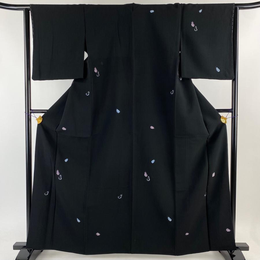 小紋 身丈161.5cm 裄丈63cm S 袷 紬地 青柳奇翠 落款あり 瓢箪 金彩  