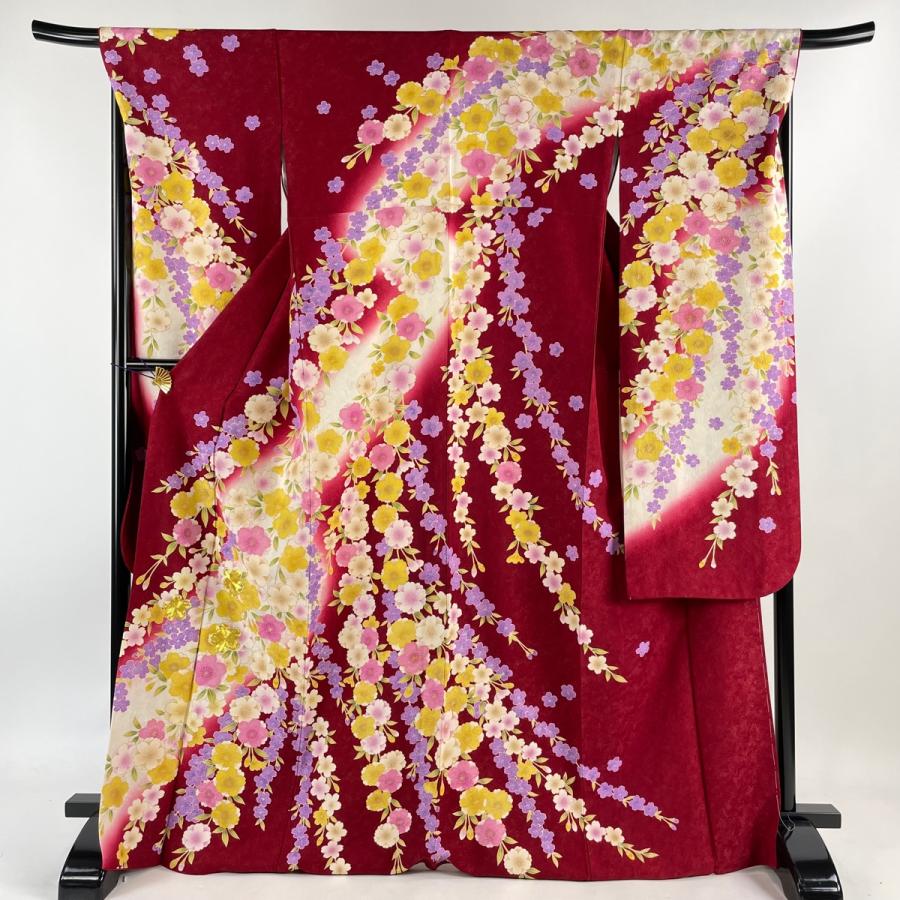 振袖 身丈168cm 裄丈70cm L 袷 御所車 草花 金糸 銀通し からし 振袖 身丈168cm 裄丈70cm L 袷 御所車 草花 金糸 銀通し からし