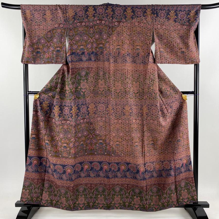 訪問着 身丈160.5cm 裄丈67.5cm L 袷 前田仁仙 紬地 落款あり 草花  