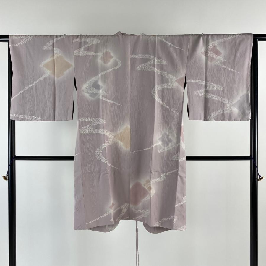 道中着 身丈103cm 裄丈66cm M 和装コート 木目 葉柄 ぼかし 薄紫 正絹  