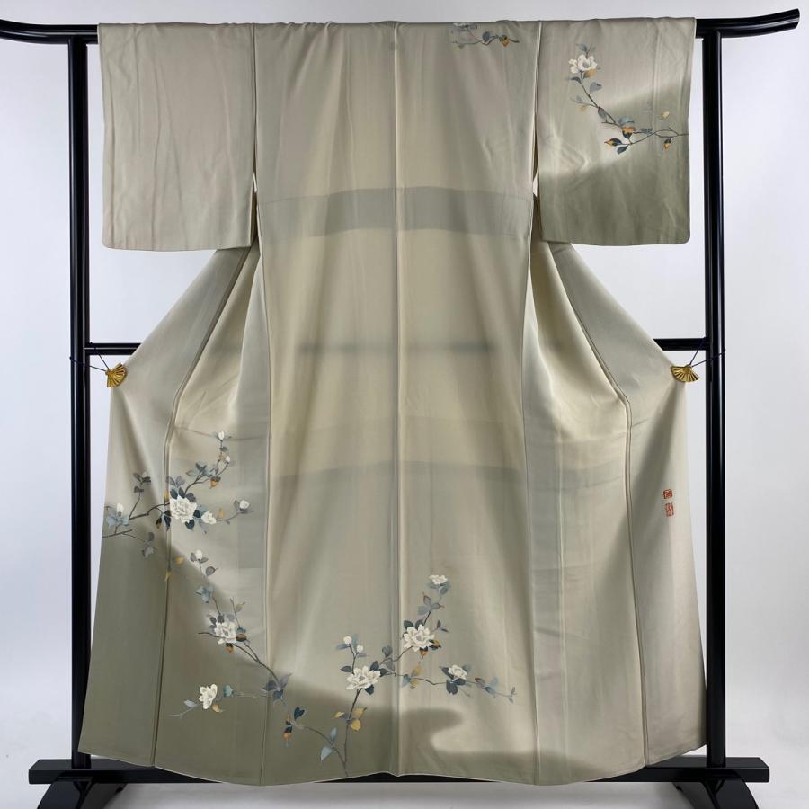 訪問着 身丈157.5cm 裄丈62cm S 袷 百貫達雄 落款あり 枝花 ぼかし  