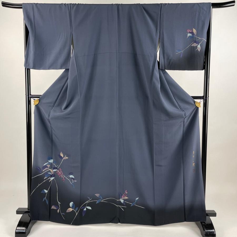 付下げ 身丈166cm 裄丈68cm L 袷 草野一騎 落款あり 葉と実 ぼかし  