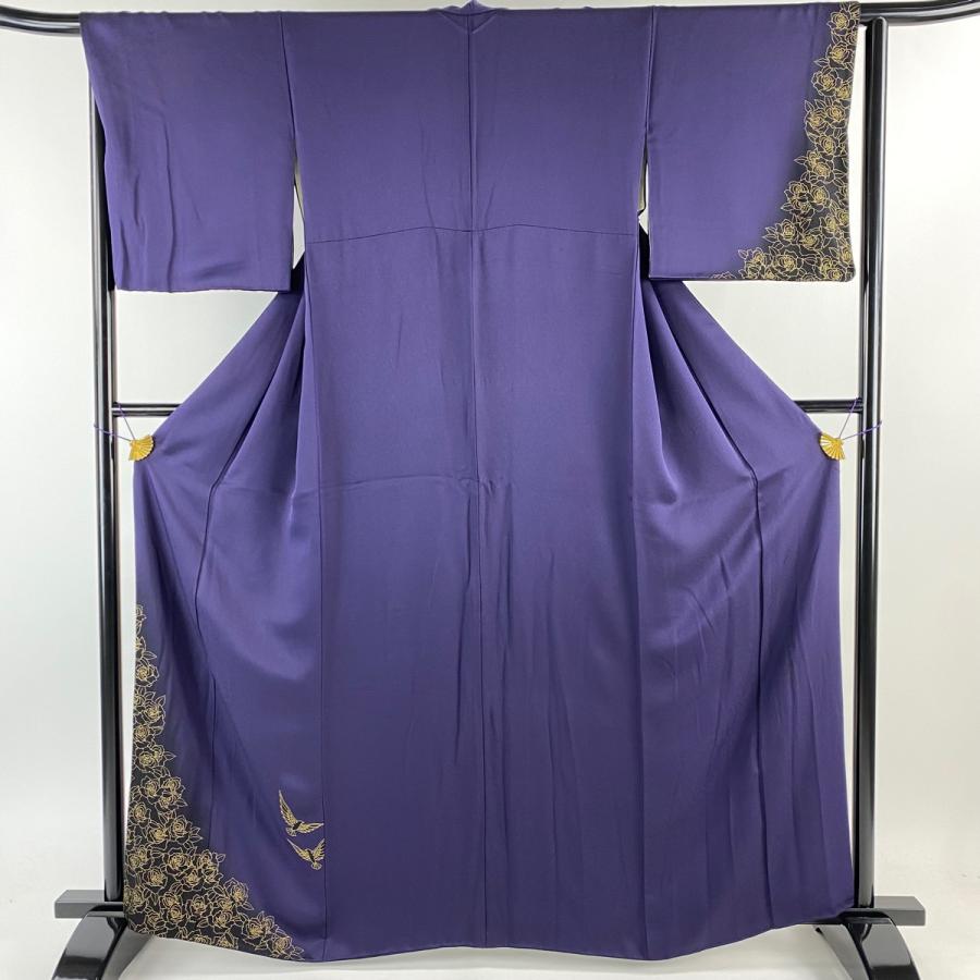 付下げ 身丈163cm 裄丈64cm M 袷 斉藤三才 落款あり 鳥 薔薇 金彩  