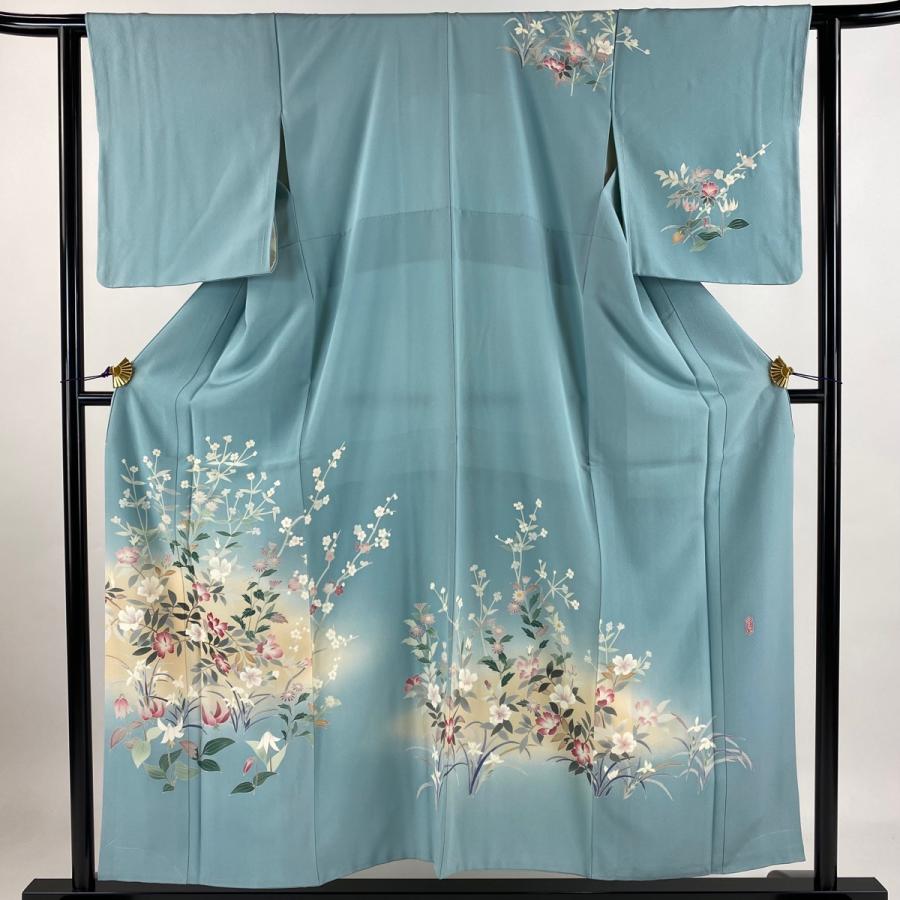 訪問着 身丈155cm 裄丈62.5cm S 袷 成竹登茂男 落款あり 枝花 草花  