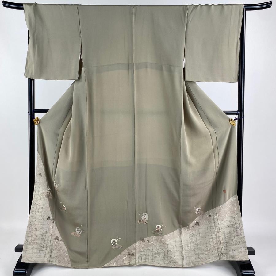 色留袖 身丈166.5cm 裄丈68.5cm L 袷 松尾光琳 落款あり 風神雷神 文字  