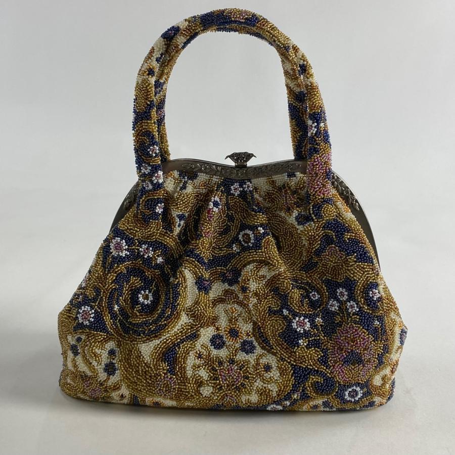 和装バッグ 優品 ビーズバッグ フォーマル 花唐草 青紫 ビーズ 和装