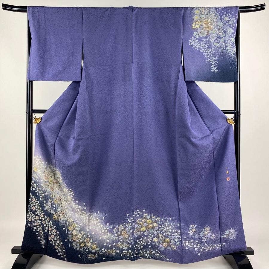 訪問着 身丈162.5cm 裄丈68cm L 袷 吉乃一廉 落款あり 辻が花 銀通し  