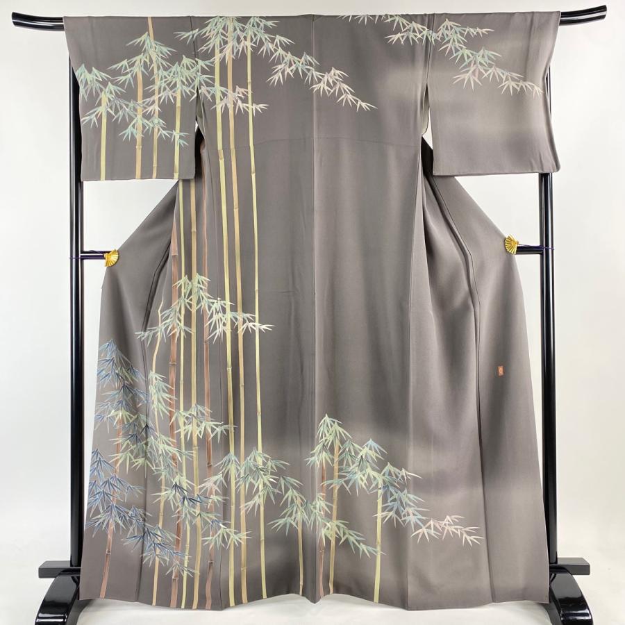 訪問着 身丈165cm 裄丈69cm L 袷 田村哲彦 落款あり 竹 笹 ぼかし 灰紫  