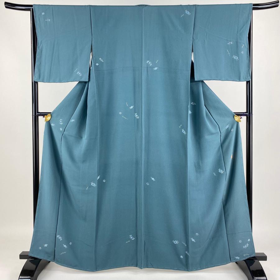 小紋 身丈164cm 裄丈65cm M 袷 五代田畑喜八 落款あり 牡丹 松葉 青緑  