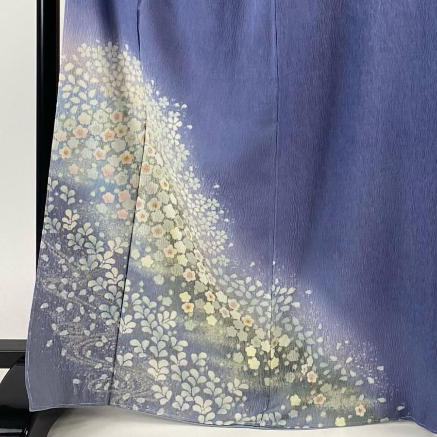 付下げ 身丈166.5cm 裄丈68cm L 袷 吉乃一廉 落款あり 桜 流水 絞り 