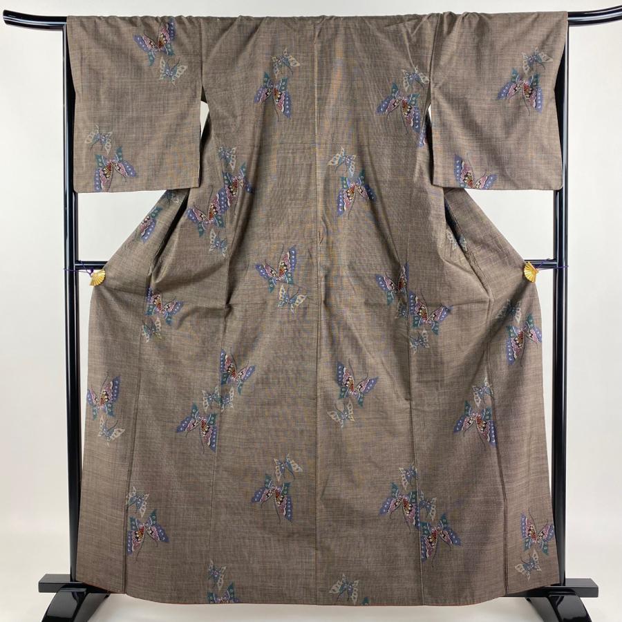 大島紬 身丈162cm 裄丈67.5cm L 袷 純泥染 都喜ヱ門 証紙あり 蝶 焦  