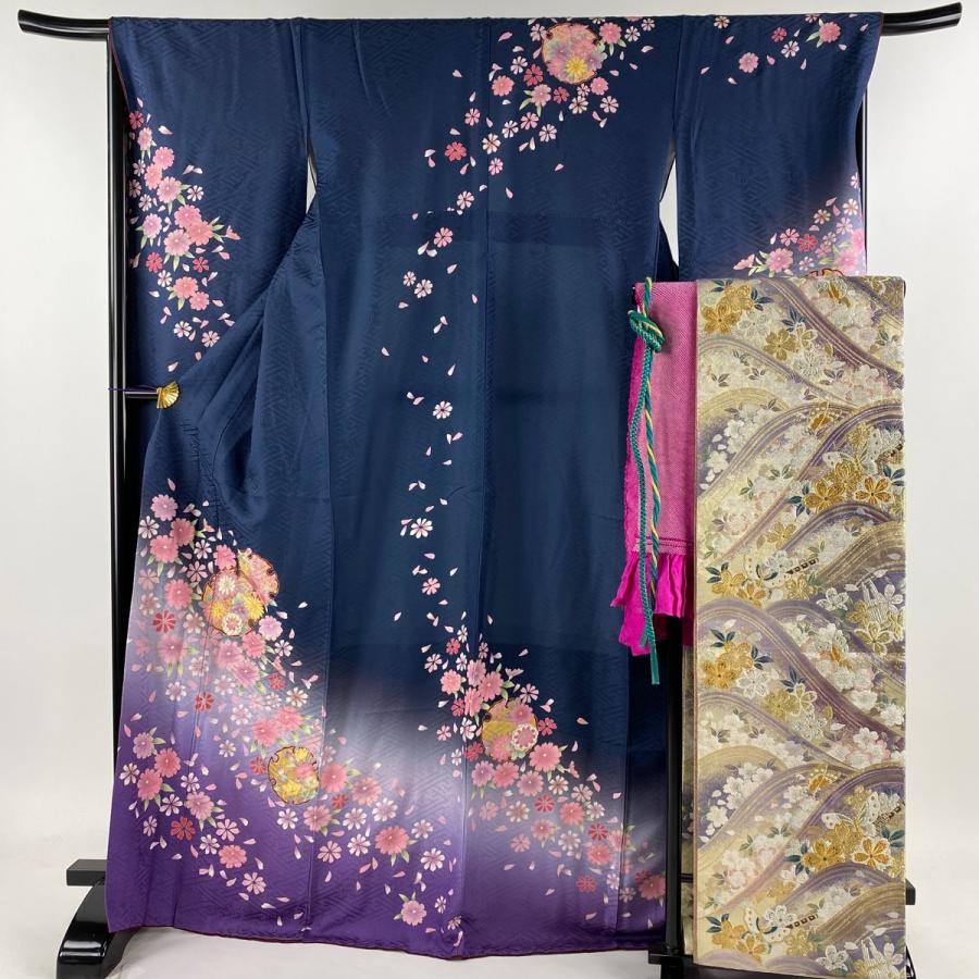 振袖 身丈170.5cm 裄丈68cm L 袷 袋帯フルセット 雪輪 草花 金糸 金彩  