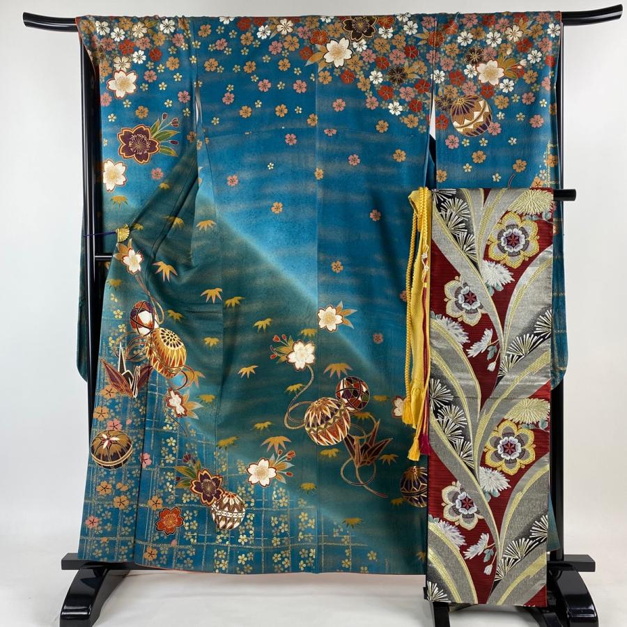 振袖 身丈170cm 裄丈67.5cm L 袷 袋帯フルセット 鞠 桜 金彩 染め分け  