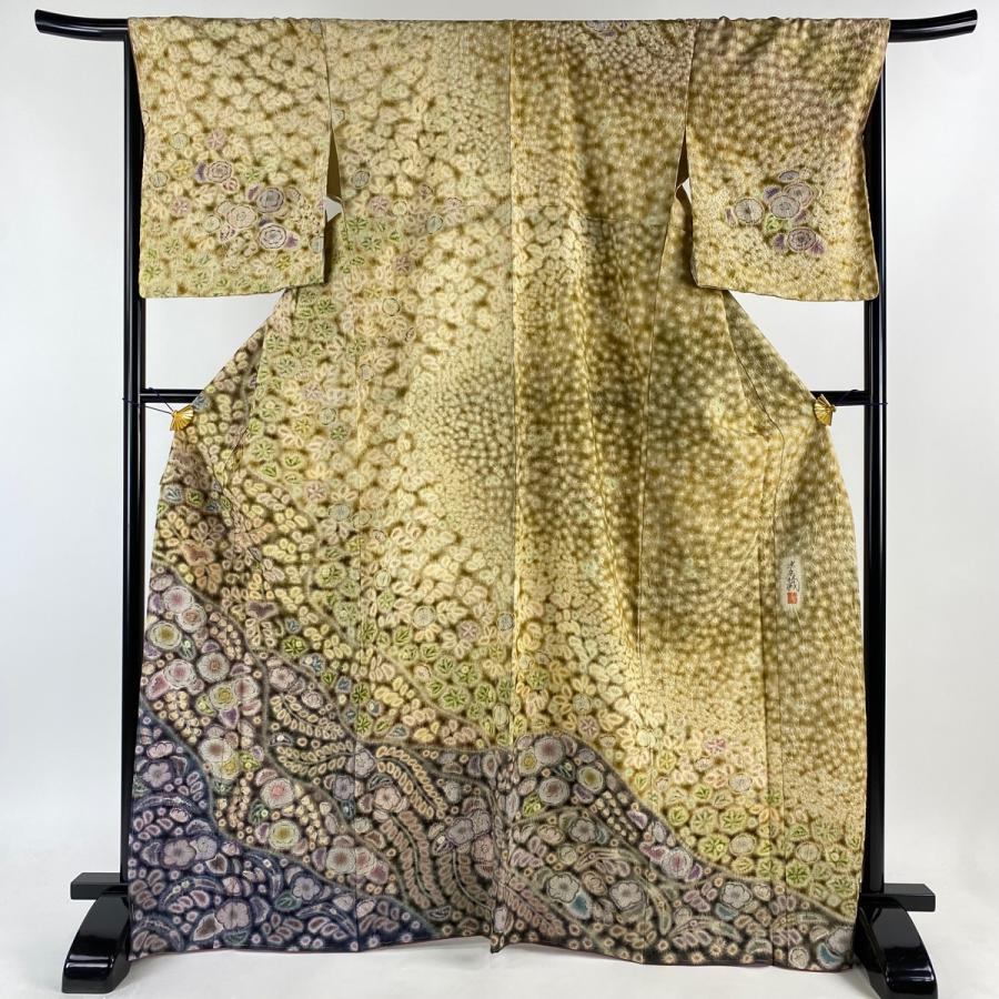 訪問着 身丈166.5cm 裄丈67cm M 袷 辻が花 金銀彩 ぼかし 緑 正絹 美品  