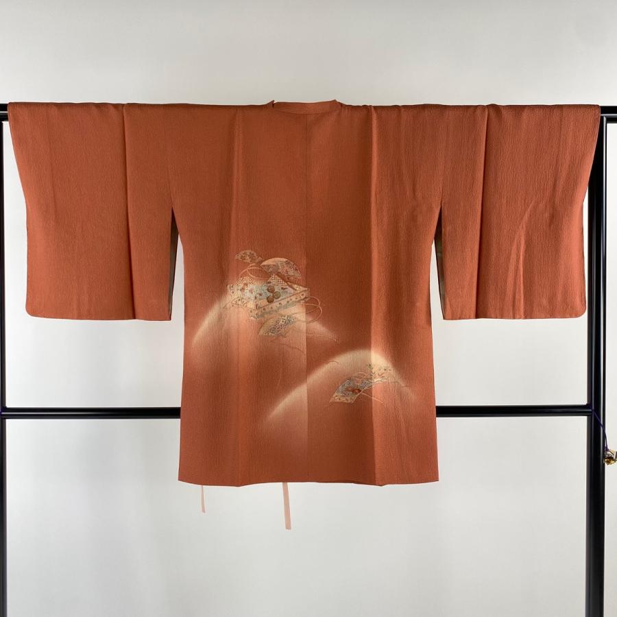 道行 身丈94cm 裄丈66cm M 和装コート 冴えわたり 角衿 地紋 ベージュ 正絹 