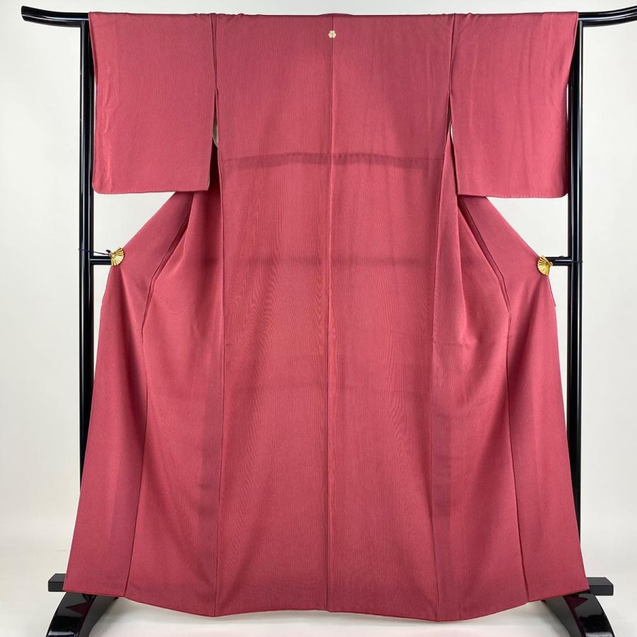 江戸小紋 身丈163cm 裄丈64cm M 袷 落款あり 縦縞 濃ピンク 正絹 美品 