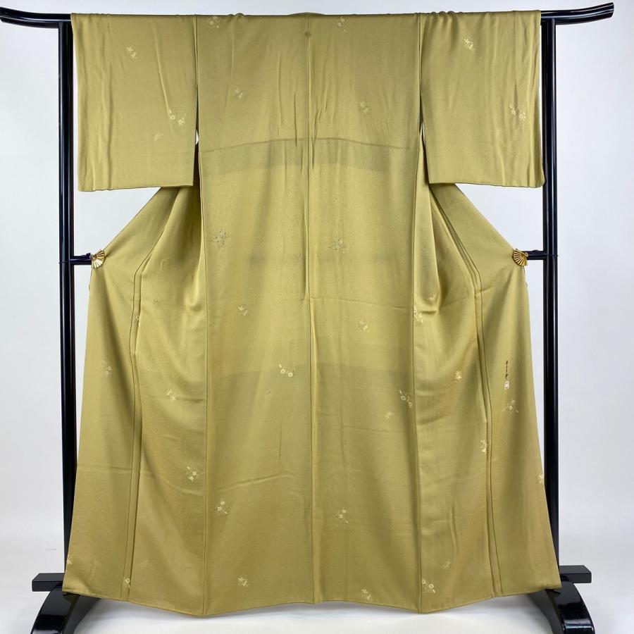 小紋 身丈162cm 裄丈64cm M 袷 柿本市郎 落款あり 草花 ベージュ 正絹  