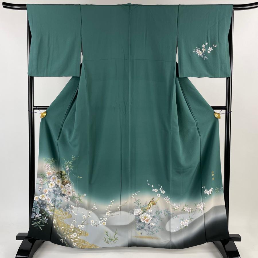 訪問着 身丈163cm 裄丈66.5cm M 袷 藤本隆士 落款あり 文箱 草花 金彩  