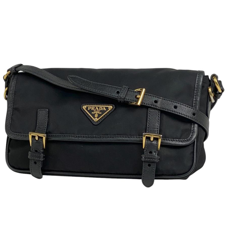PRADA プラダ ロゴプレート ショルダーバッグ テスートナイロン ネロ 