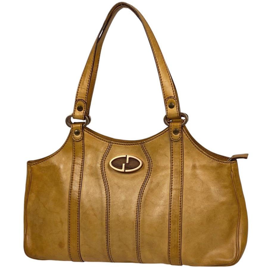 GUCCI グッチ ロゴ ハンドバッグ ショルダーバッグ レザー キャメル 