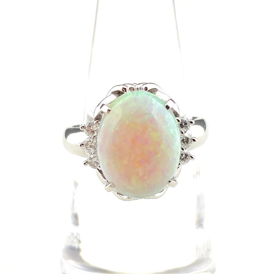 オパール デザインリング プラチナ 指輪 メレダイヤ リング 11号 Pt900  