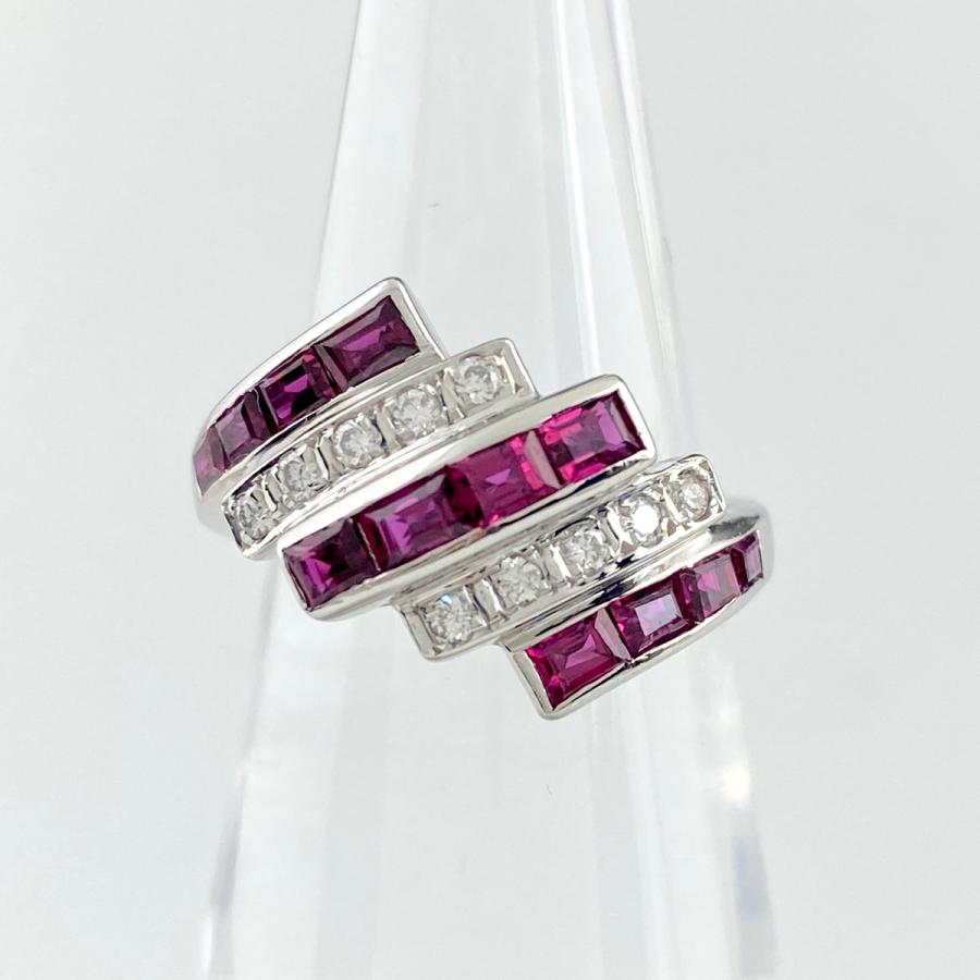 ルビー デザインリング プラチナ 指輪 メレダイヤ リング 8.5号 Pt900  