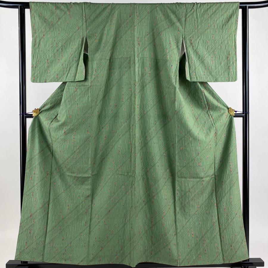 小紋 身丈157.5cm 裄丈62.5cm S 袷 幾何学 絞り 灰緑 正絹 美品 秀品  