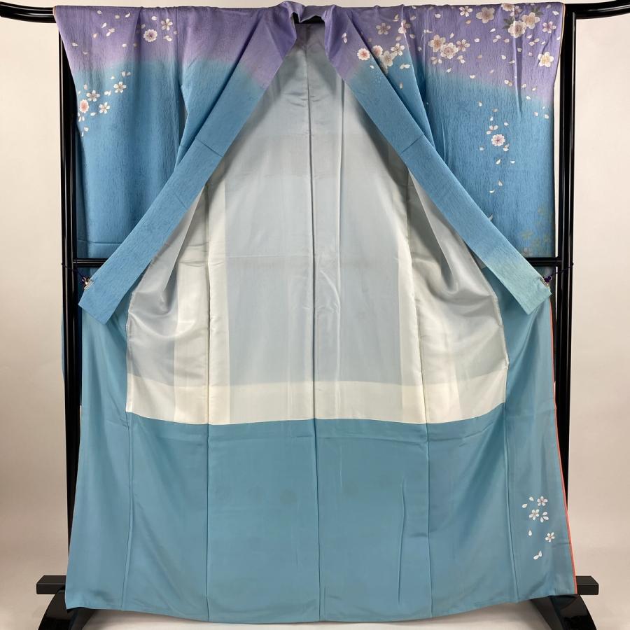 振袖 身丈166cm 裄丈68cm L 袷 やまと 桜 花びら 刺繍 金彩 水色 正絹