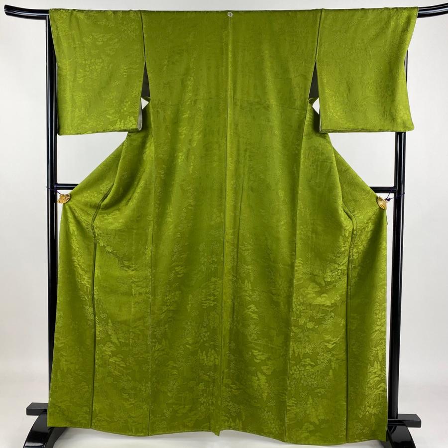 色無地 秀品 身丈165cm 裄丈67.5cm 正絹 【中古】 色無地 身丈165cm 裄丈66cm M 袷 地紋 よもぎ色 正絹 美品 秀品 一つ紋