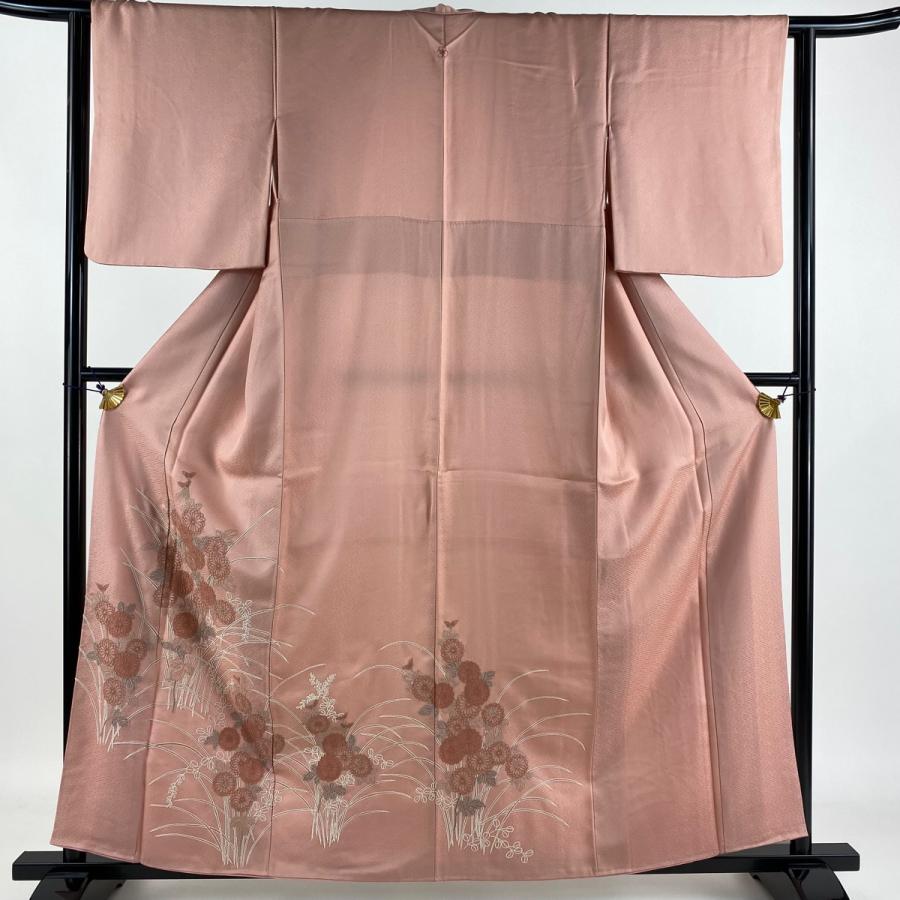付下げ 身丈159cm 裄丈61.5cm S 袷 菊 相良刺繍 ピンク 正絹 美品 秀品  