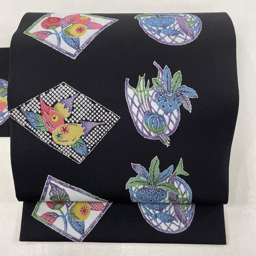 名古屋帯 美品 秀品 野菜 生り物 黒 正絹 中古 : リユースセレクト 