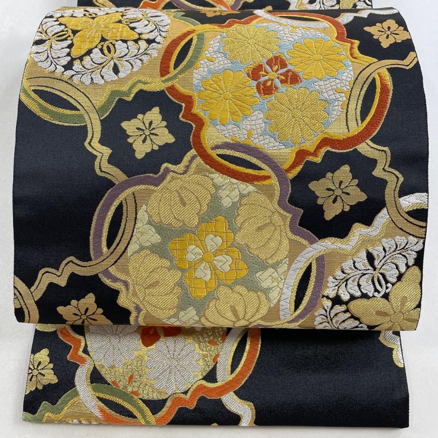 袋帯 秀品 華文 儚く 草花 箔 金銀糸 黄色 六通 正絹 【中古】 袋帯 秀品 華文 儚く 草花 箔 金銀糸 黄色 六通 正絹 【中古】