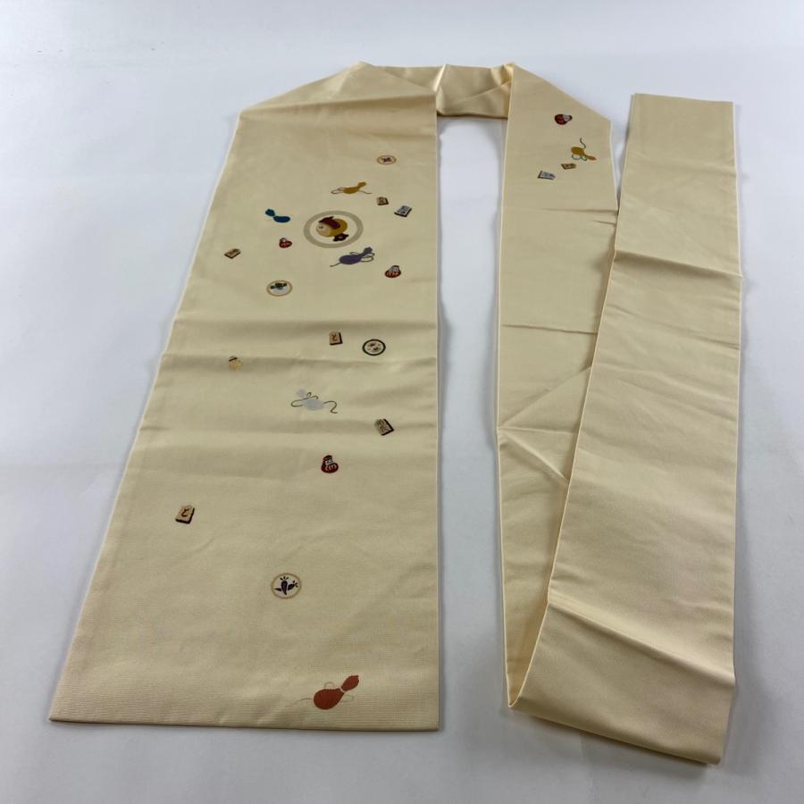 名古屋帯 美品 名品 瓢箪 打出の小槌 箔 クリーム 正絹 中古 