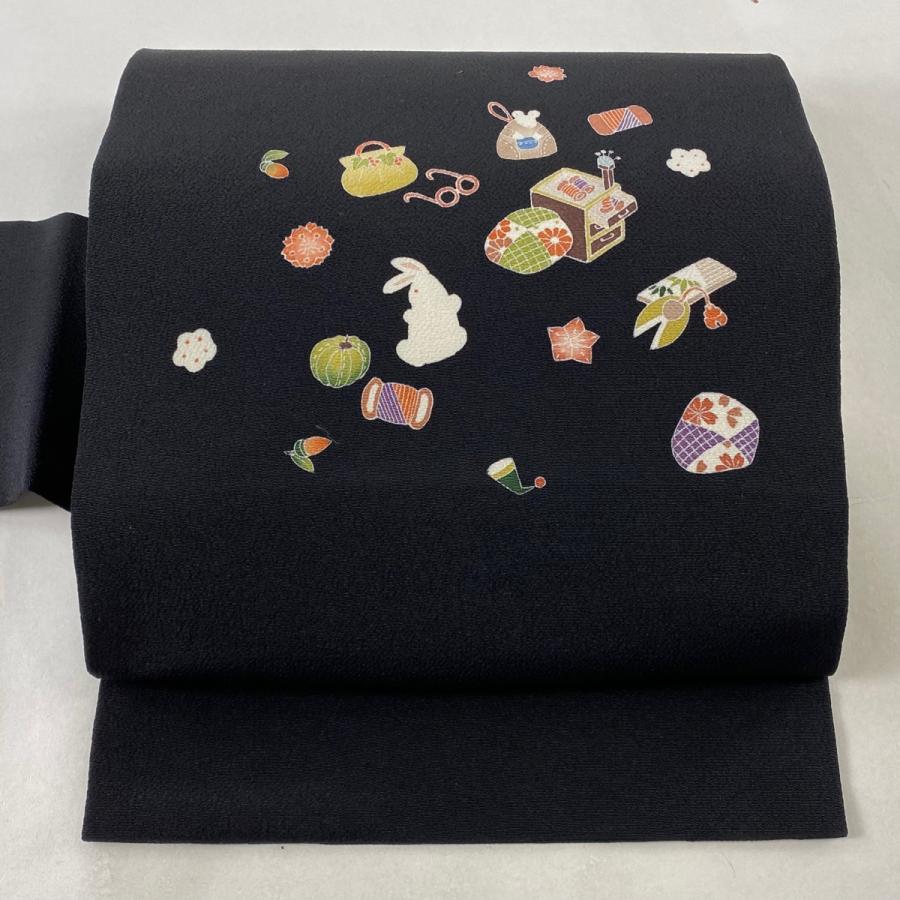 名古屋帯 名品 玩具 器物文 縮緬 ぼかし 黒 正絹 中古 : リユース