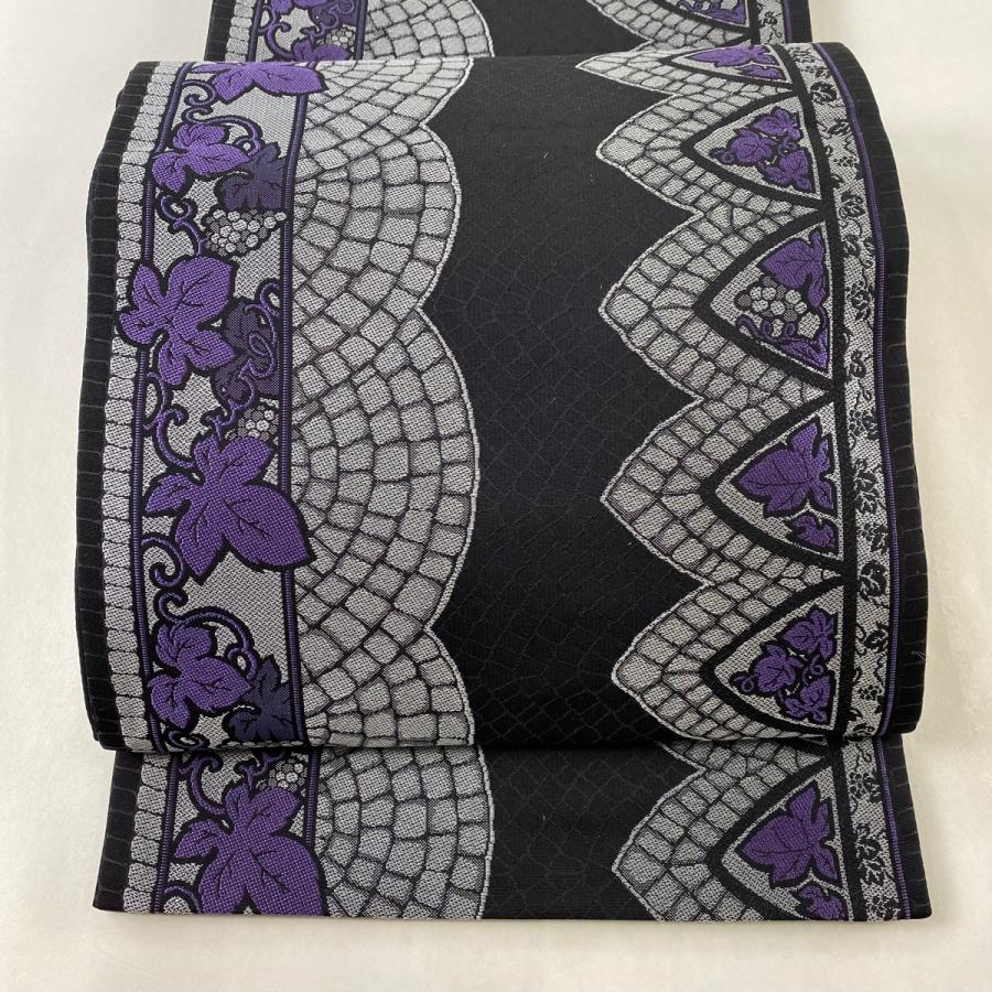 袋帯 美品 名品 石畳 葡萄 黒 全通 正絹 中古 : リユースセレクト  