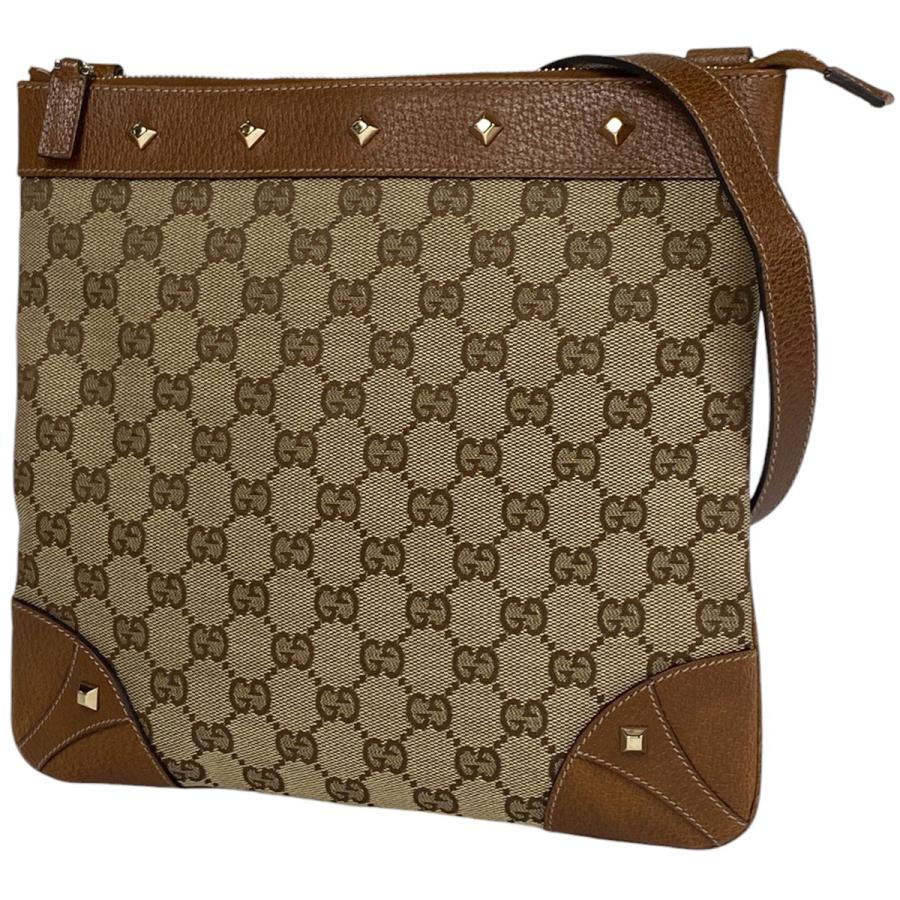 GUCCI グッチ GG柄 ショルダーバッグ スタッズ GGキャンバス ブラウン 