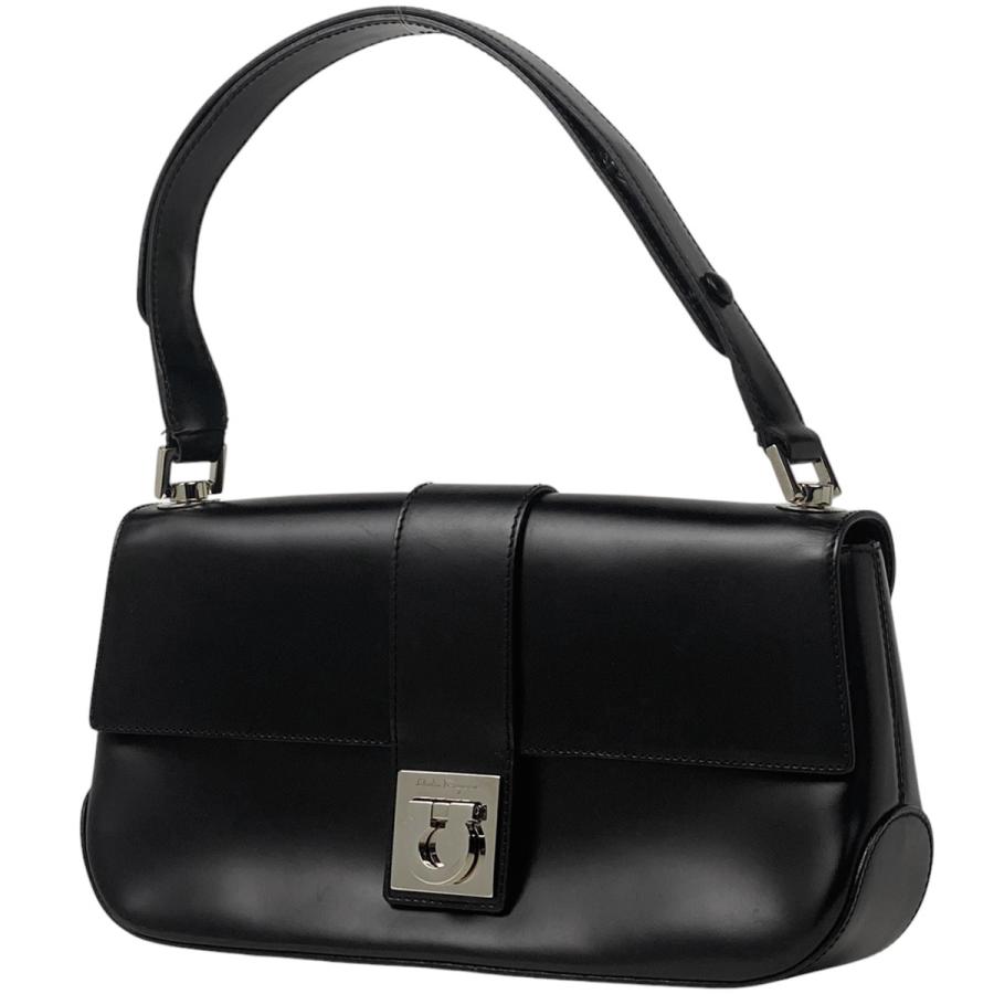 フェルガモダブルガンチーニハンドバッグ⭕️専用袋あります。 サルバトーレフェラガモ/ハンドバッグ/ガンチーニ/黒×ベージュ×白/PVC