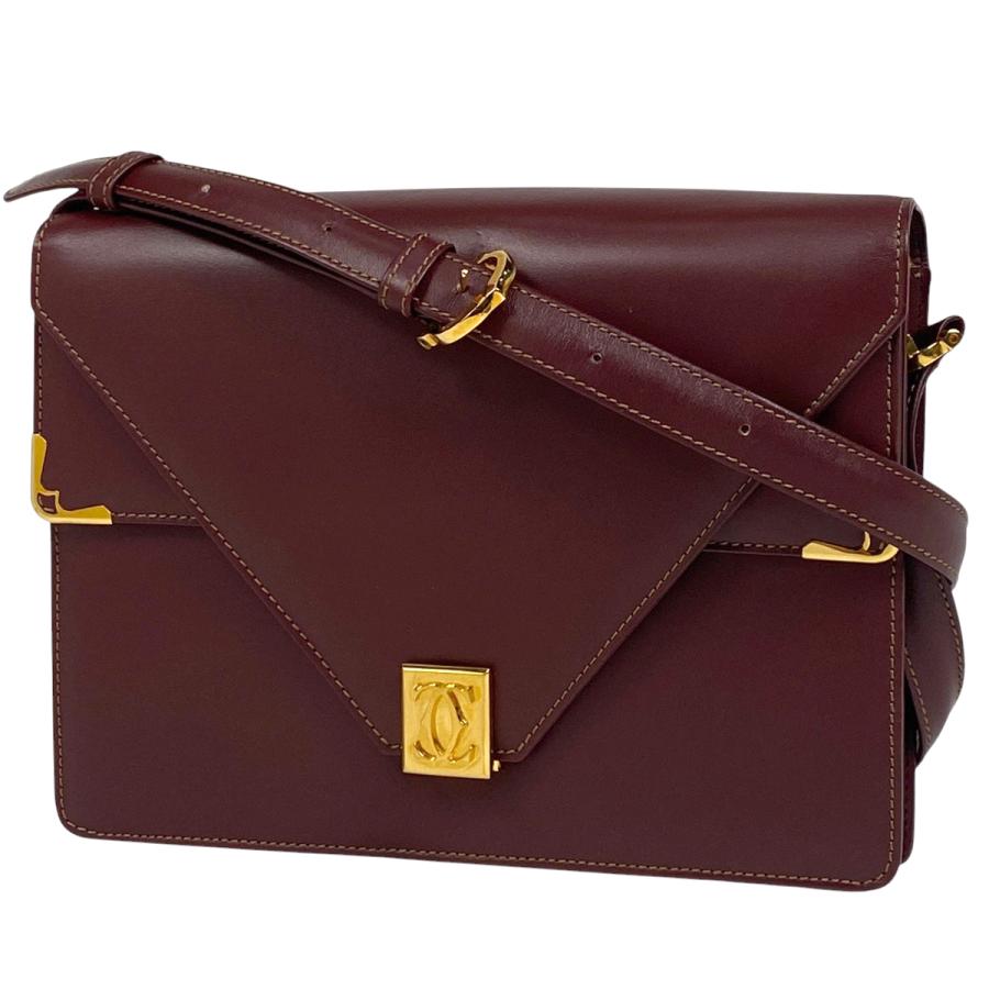 Cartier カルティエ マストラインWフラップ ショルダーバッグ ボルドー