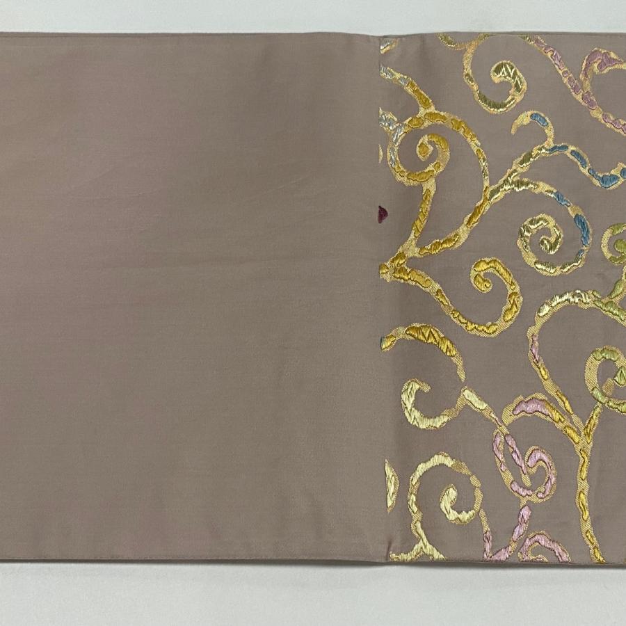 袋帯 美品 逸品 葡萄唐草 唐織 金銀糸 ピンクベージュ 六通 正絹 袋帯 美品 逸品 葡萄唐草 唐織 金銀糸 ピンクベージュ 六通 正絹