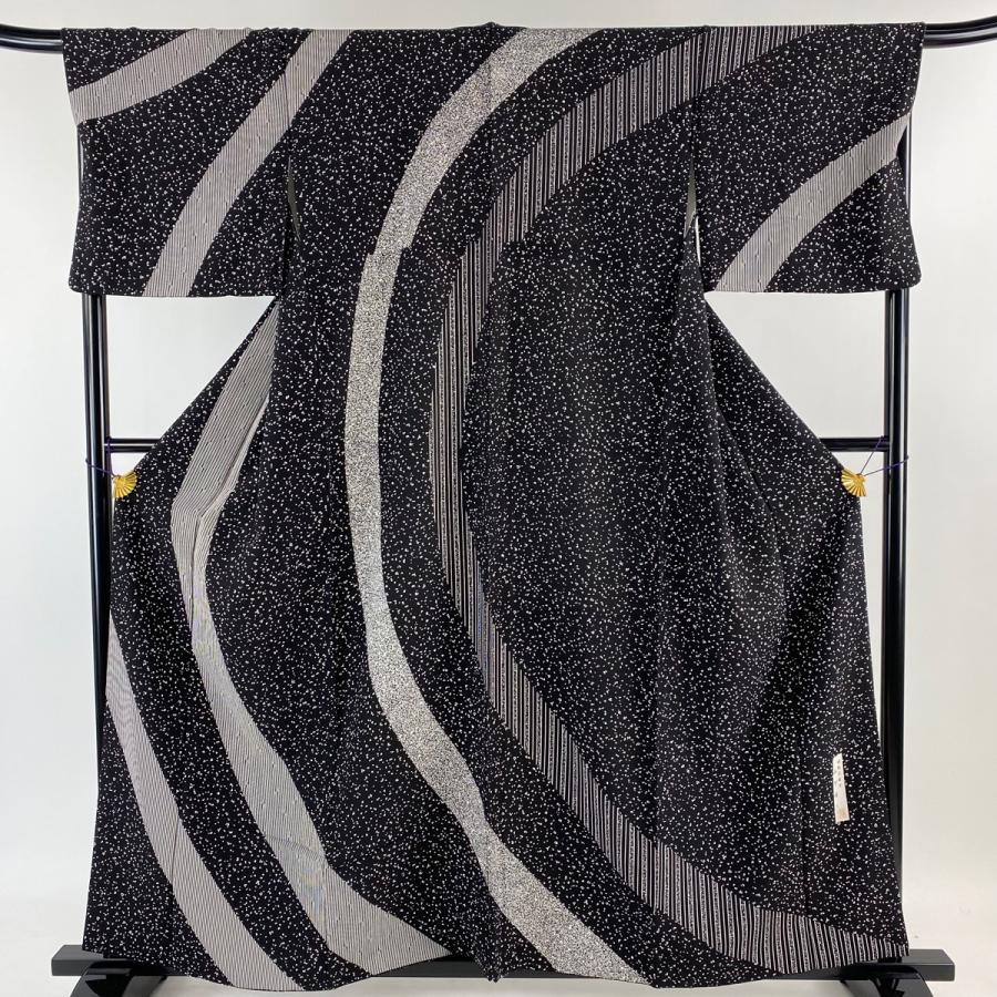 訪問着 身丈158cm 裄丈68cm L 袷 山下晴三 落款あり 幾何学 黒 正絹  