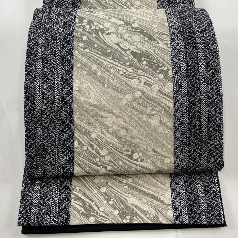 袋帯 美品 名品 墨流し 幾何学 灰茶 全通 正絹 中古 : リユース  