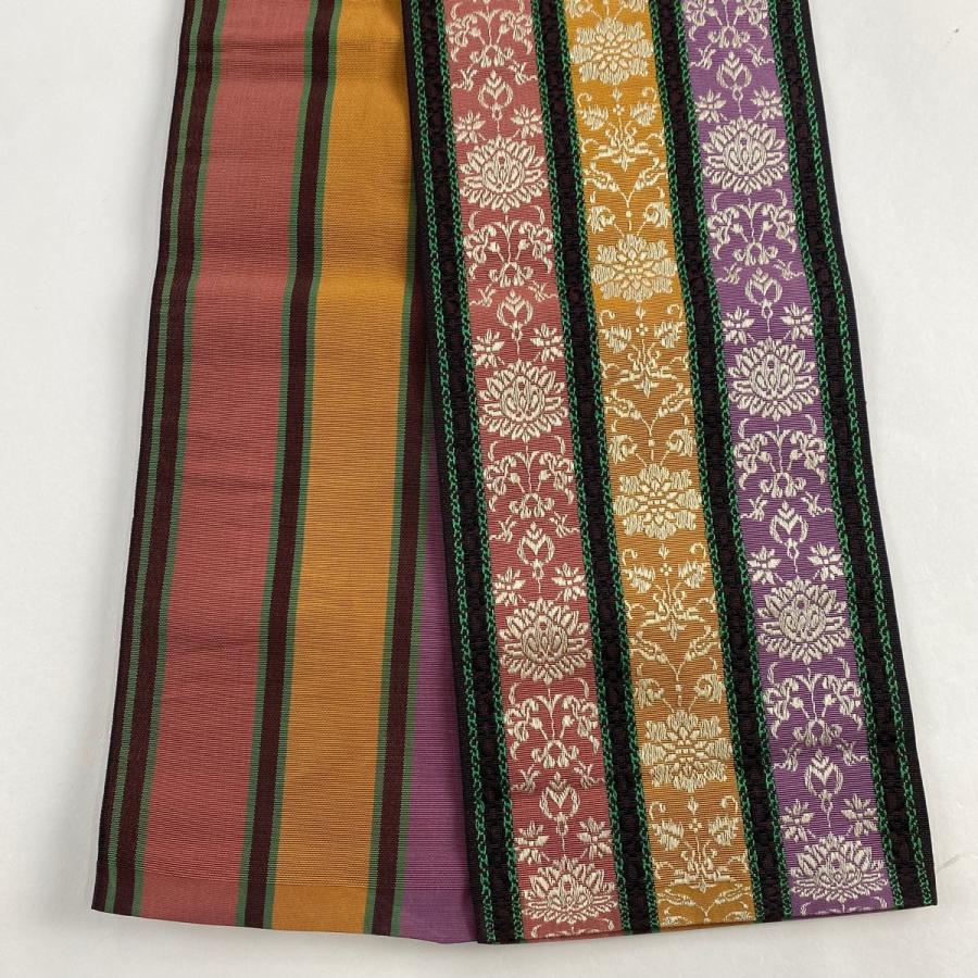 半幅帯 優品 博多織 証紙有 縞 草花 紫 正絹 中古 : リユースセレクト  