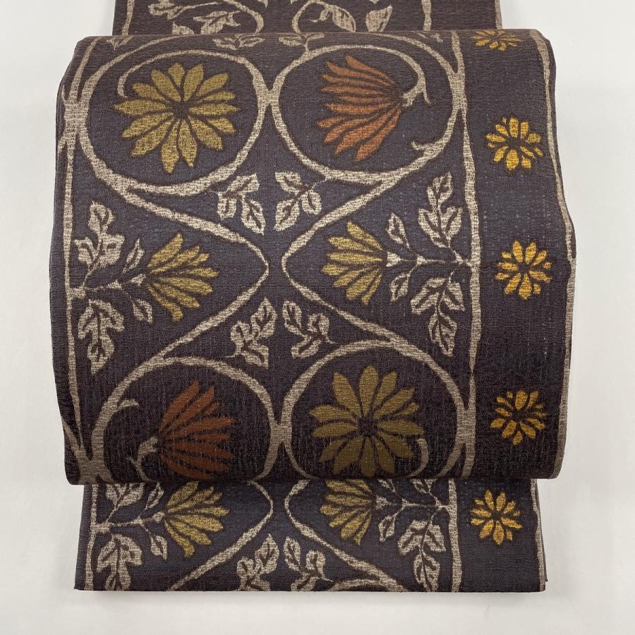 袋帯 美品 秀品 花唐草 茶紫 全通 正絹 中古 : 1000081442514 