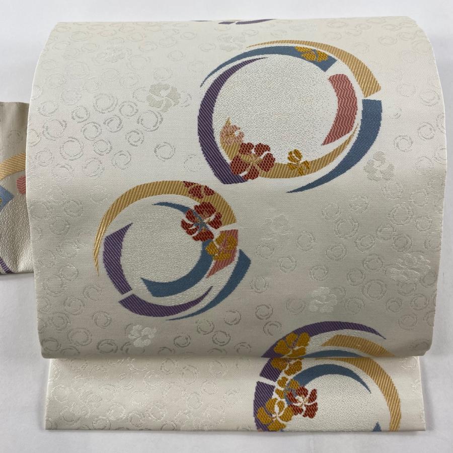 名古屋帯 美品 秀品 夏帯 紗 花唐草 金銀糸 ピンクベージュ 正絹 