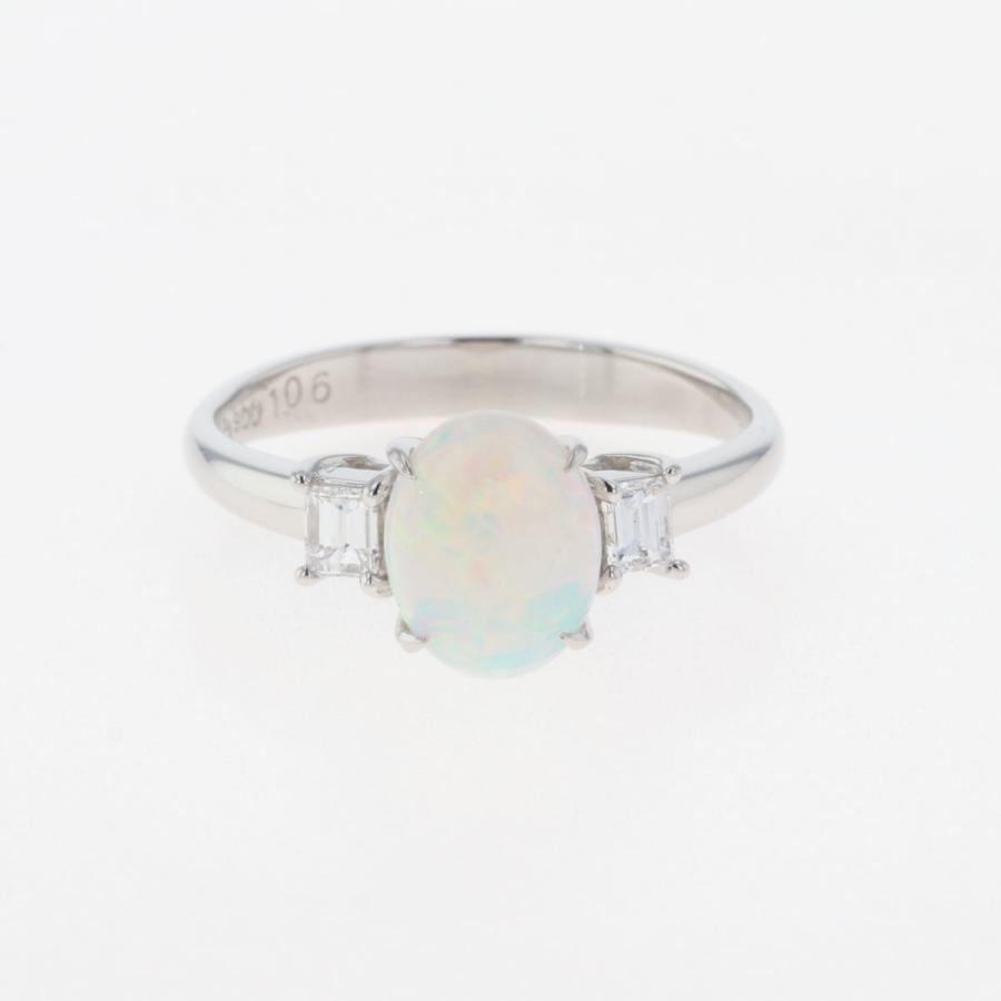 オパール デザインリング プラチナ 指輪 メレダイヤ リング 16.5号  