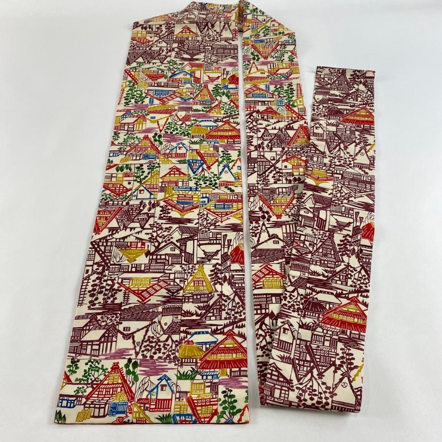名古屋帯 秀品 家屋 樹木 クリーム 正絹 中古 : 1000081876326 