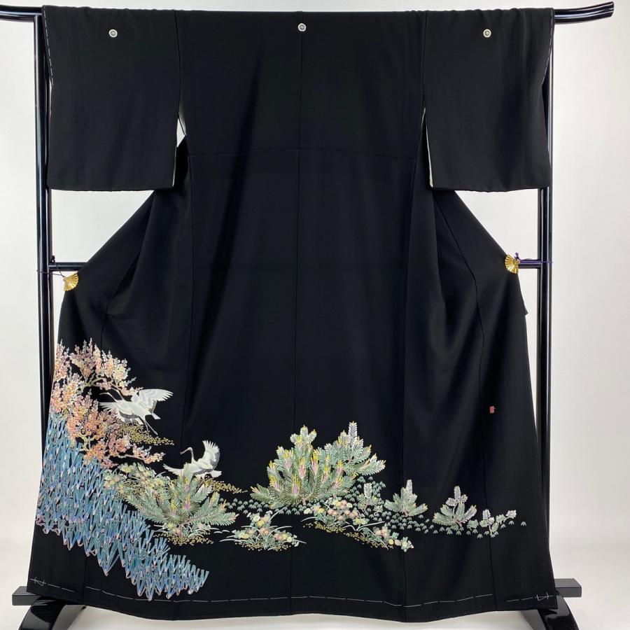 黒留袖 身丈162cm 裄丈66cm M 袷 加賀友禅 村田雪司 落款あり 鶴 黒留袖 身丈162cm 裄丈66cm M 袷 加賀友禅 村田雪司 落款あり 鶴