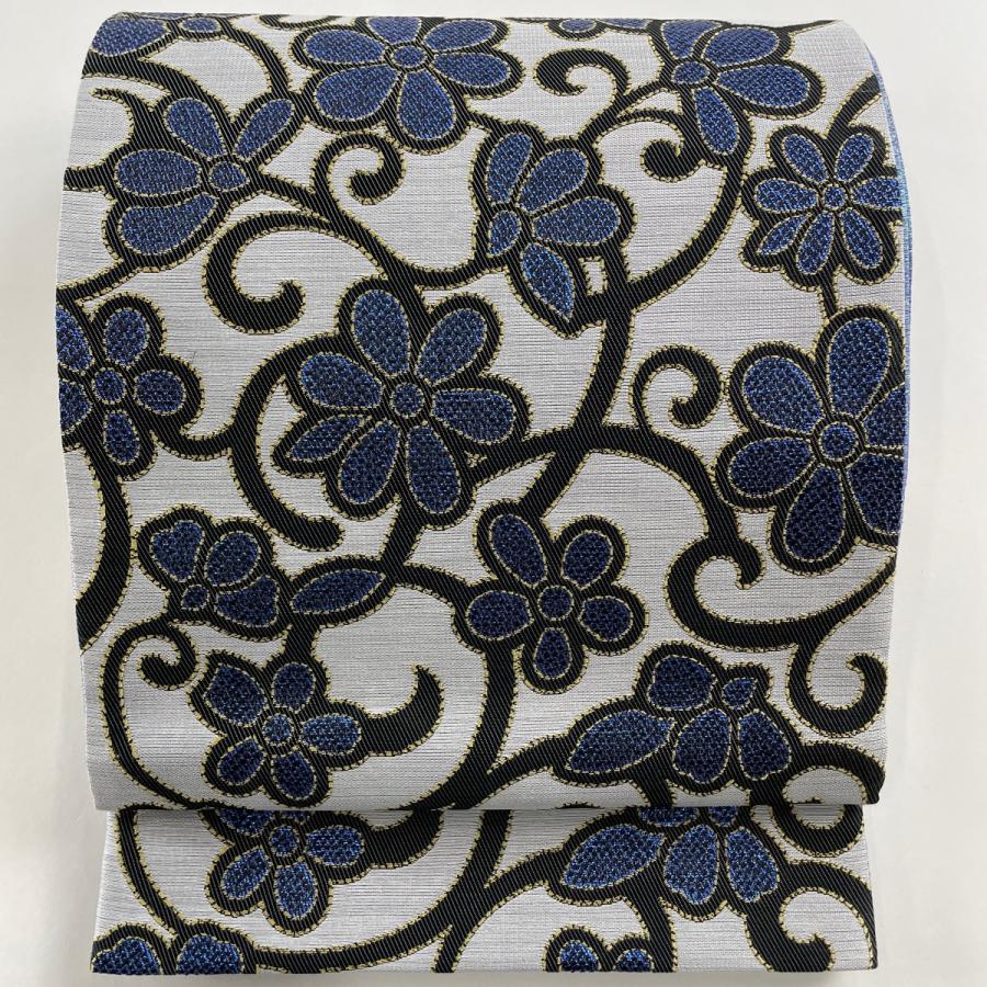 袋帯 美品 名品 金華山織 花唐草 箔 灰色 六通 正絹 中古 : リユース 