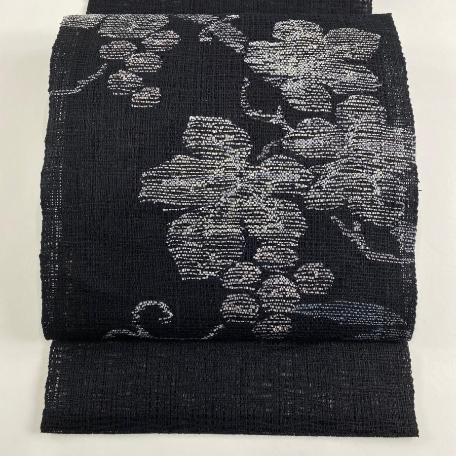 開き名古屋帯 美品 名品 夏帯 花唐草 唐織 黒 正絹 【中古】（名古屋帯  